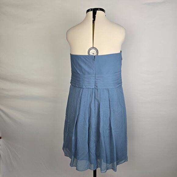 David's Bridal Dress Women's 16 Blue Strapless Mini Ruffles Bridesmaid Prom NWT - Picture 5 of 16